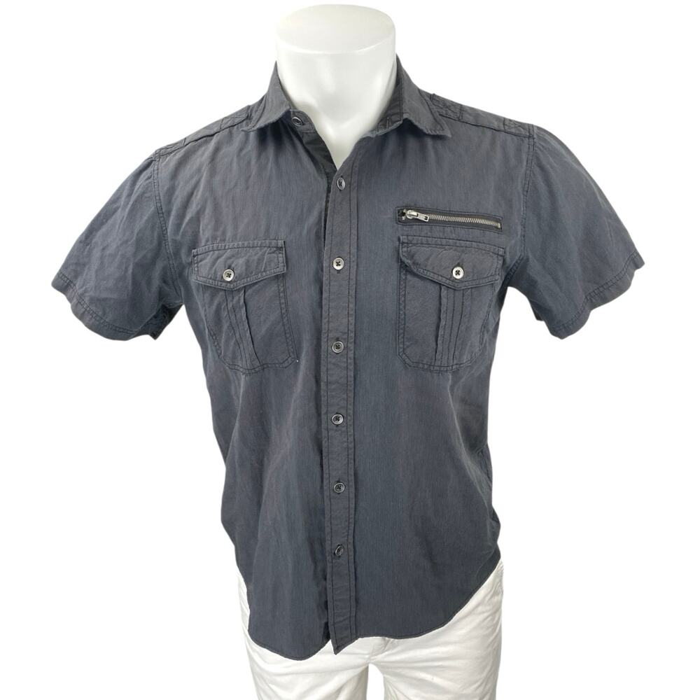 Modern Culture Men's Black Short Sleeve Pockets Button Up Shirt Top Size S